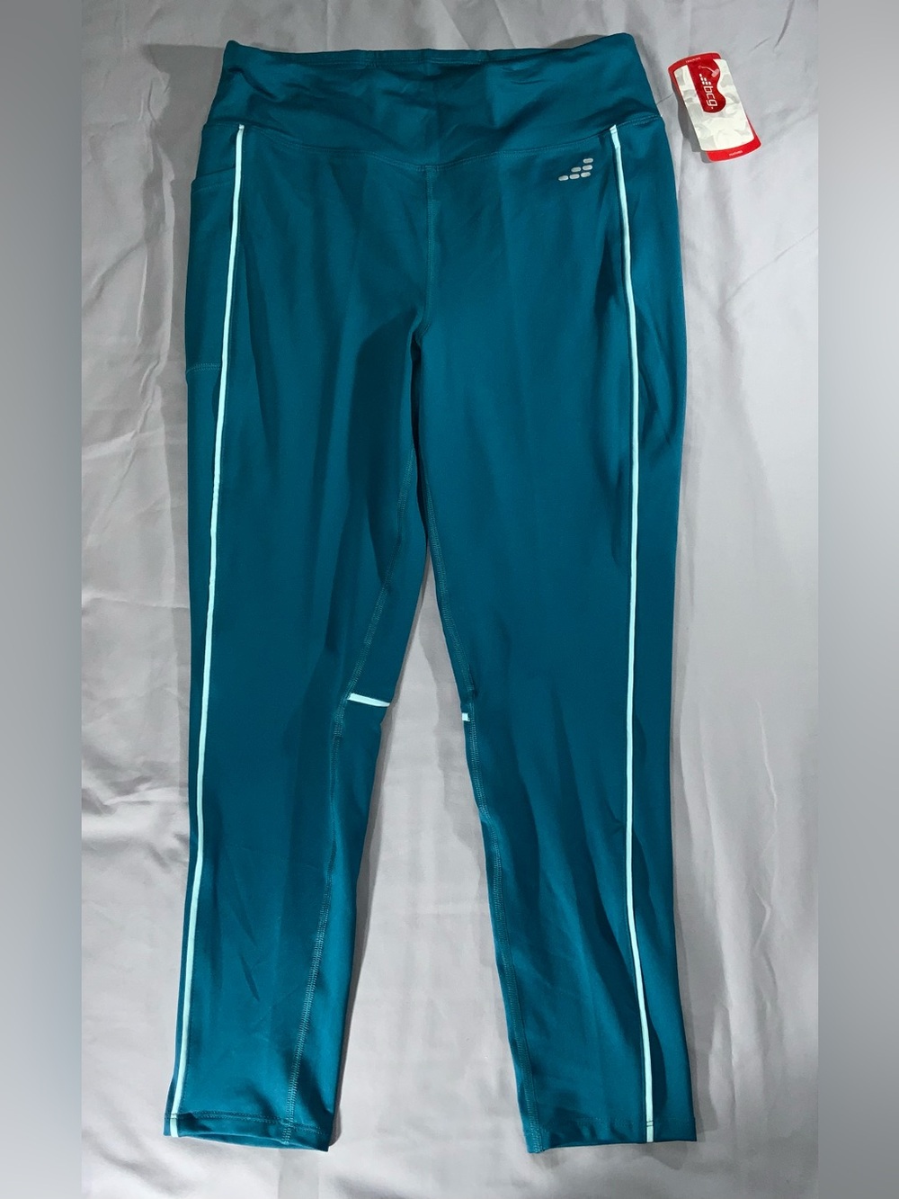 BCG Girls XL 16 Training Leggings Teal Blue Moisture Wicking Reflective NWT